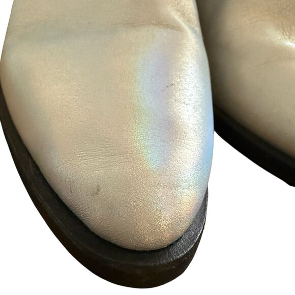 Free People Charm Double V Ankle Boots Sz 37.5 Leather Metallic Pearl Iridescent - Picture 4 of 11